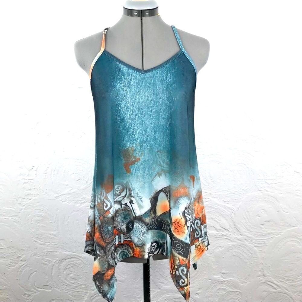 Miusey Green Graphic Rose Floral Print Asymmetrical Tank Top
